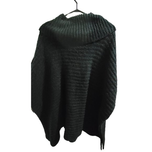 One Size, Black Acrylic Cowl Neck Poncho, Sears - Picture 2 of 4